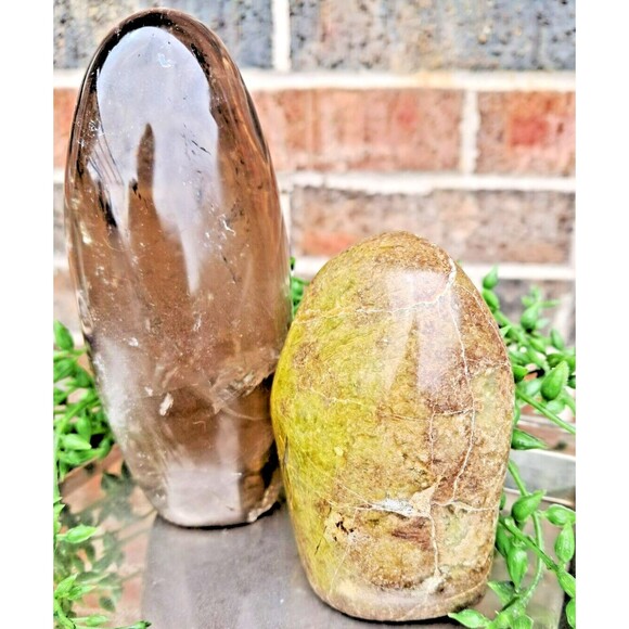 Smoky Quartz Green Opal Tower Set Protecting and Calming Crystal Set - Picture 2 of 13